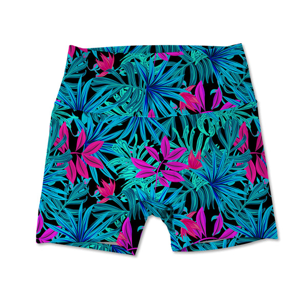 Women's Active Shorts - Tropical Leaves