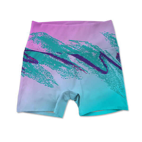 Women's Active Shorts - 90's Swoosh Vaporwave