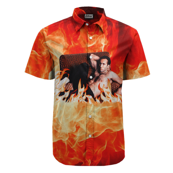 Nicolas Cage On Fire Button Up
