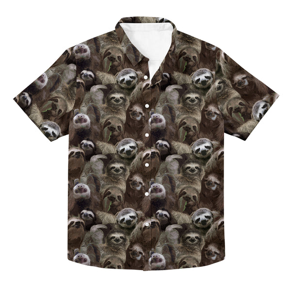 Sloth Pattern Hawaiian Button Up