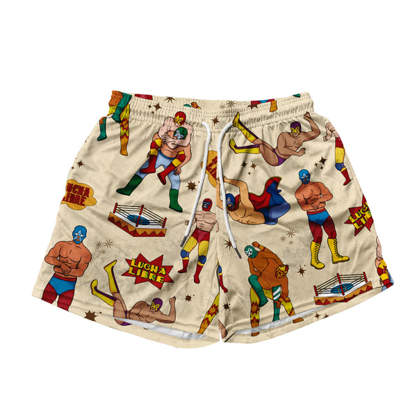 Lucha Libre Pattern Mesh Shorts