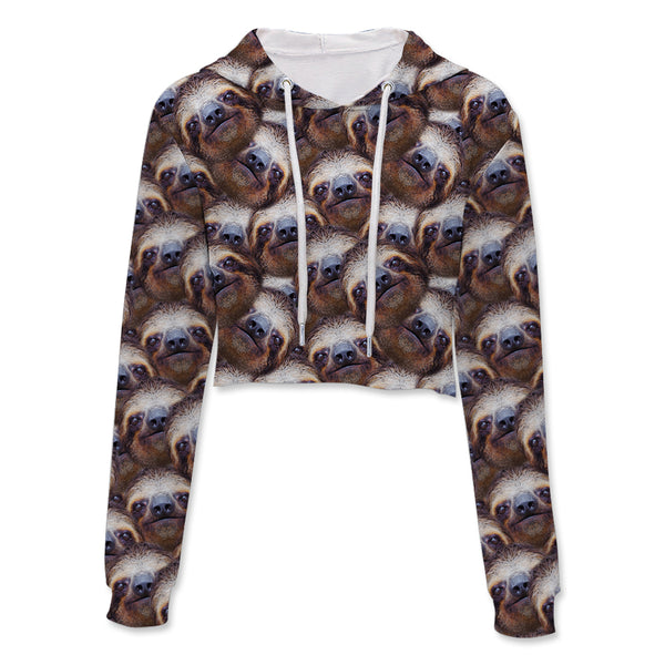 Sloth All Over Face Crop Hoodie