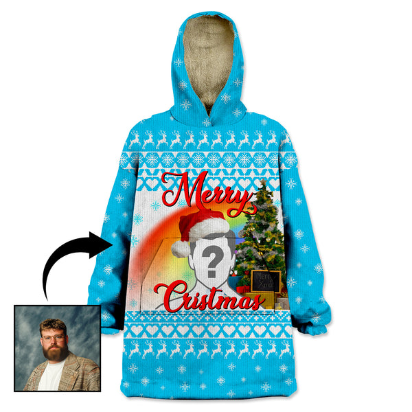 Custom Christmas Greeting Wearable Blanket Hoodie