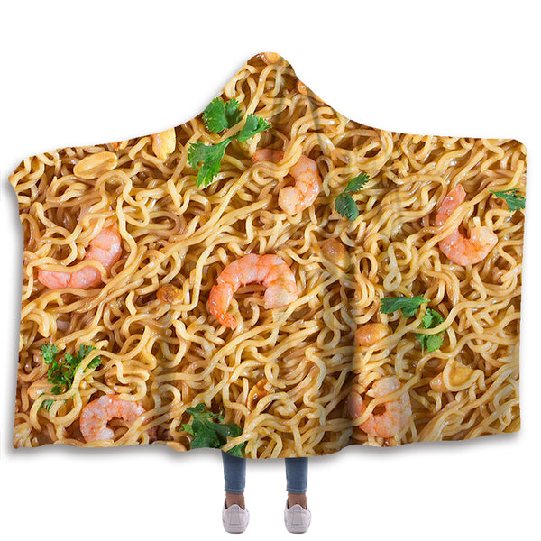 Shrimp Ramen Noodles Hooded Blanket