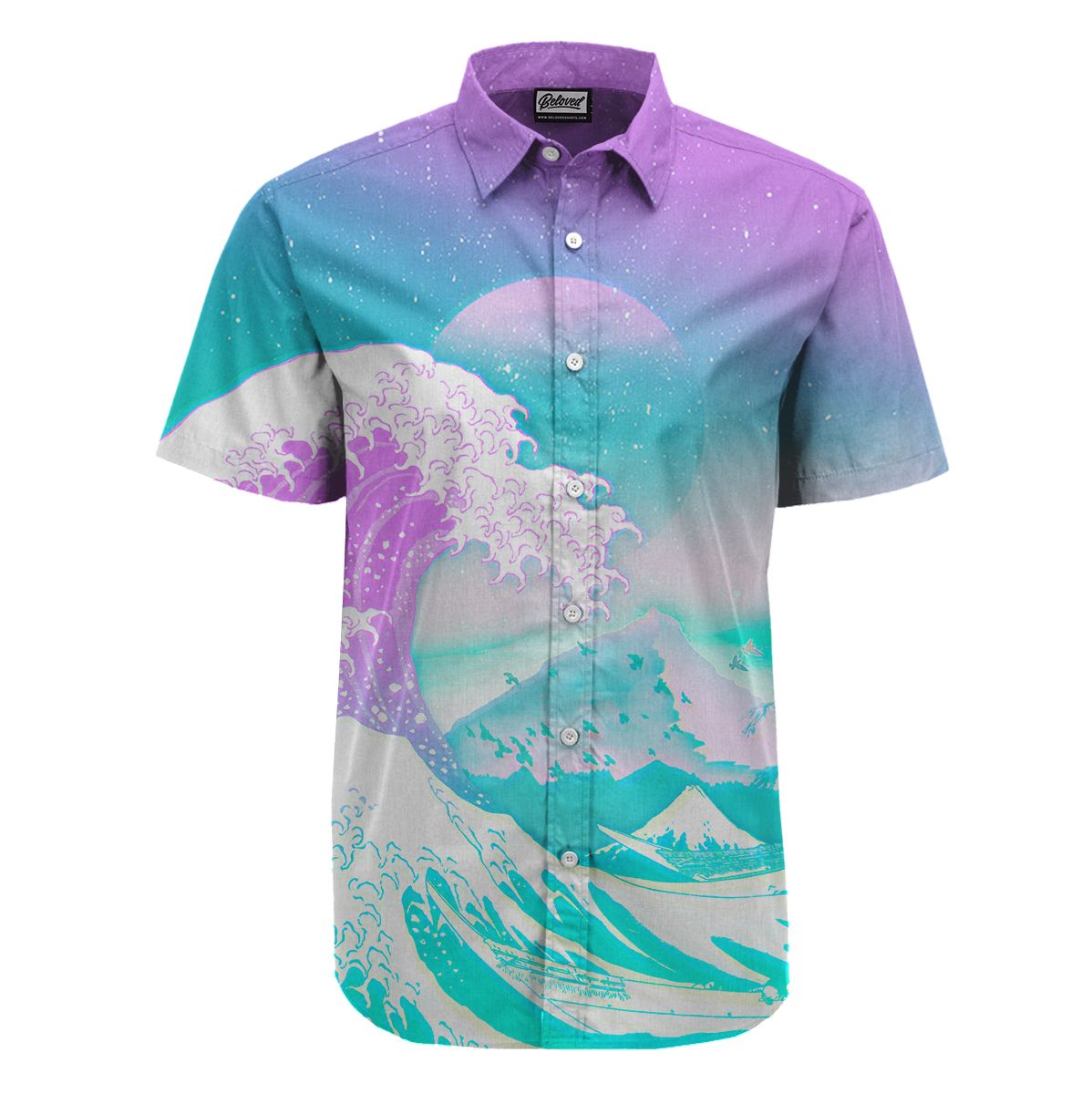 Great Wave Vaporwave Button Up