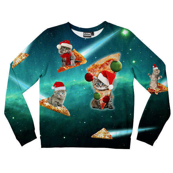 Meowie Christmas Pizza Cats Kids Sweatshirt