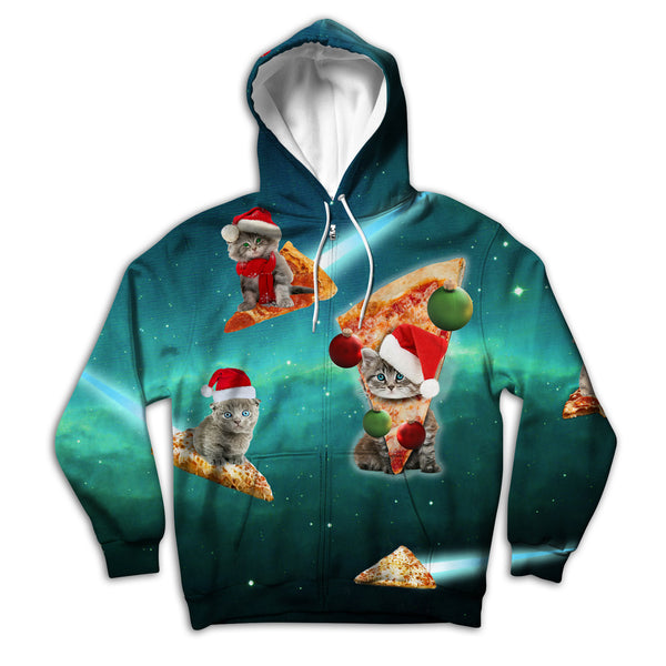 Meowie Christmas Pizza Cats Unisex Hoodie Zipup