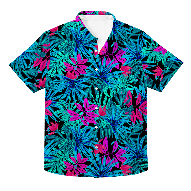 Hawaiian Button Up Tropical Leaves