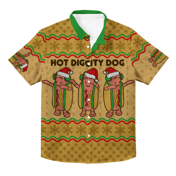 Dancing Hot Dog Hawaiian Button Up