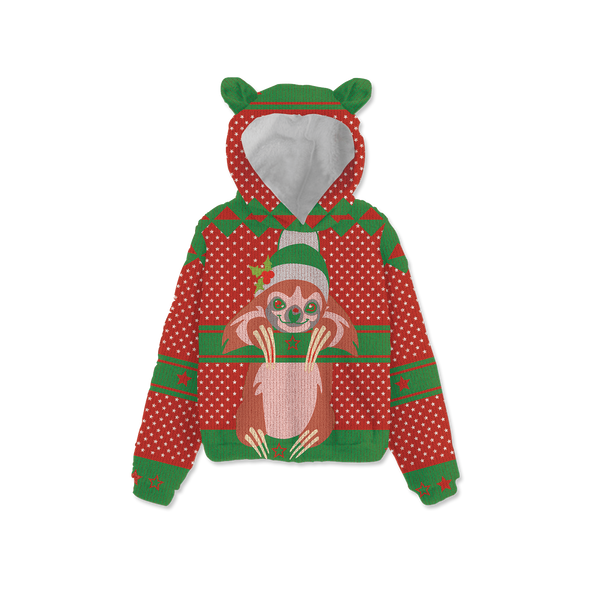 Sloth Christmas  Kids Fleece Sweatshirt with Ear