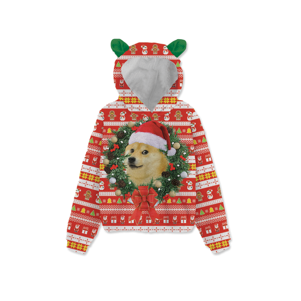 Christmas Doge Kids Fleece Sweatshirt with Ear