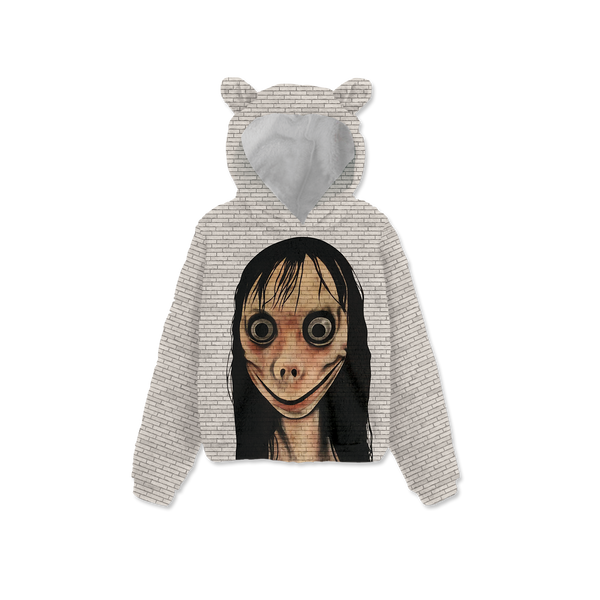 Creepy Girl Smile Kids Fleece Sweatshirt with Ear