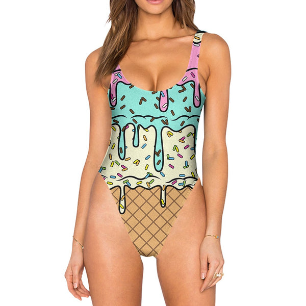 Ice Cream Drip Swimsuit - High Legged
