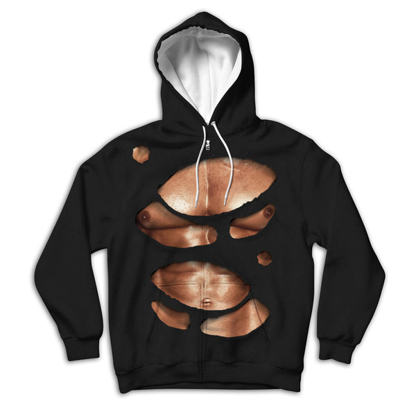 Ripped Chest Unisex Hoodie Zipup