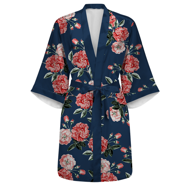 Vintage Rose Satin Kimono Robe