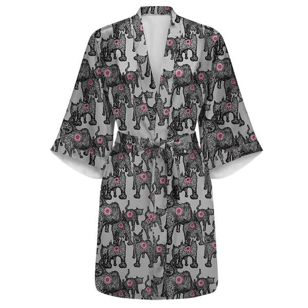 Cat Butts Satin Kimono Robe