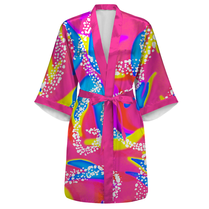 90's Neon Satin Kimono Robe