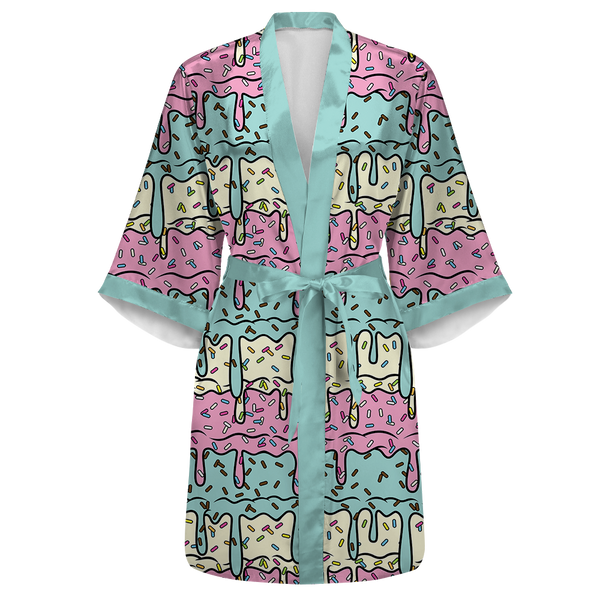 Ice Cream Drip Satin Kimono Robe