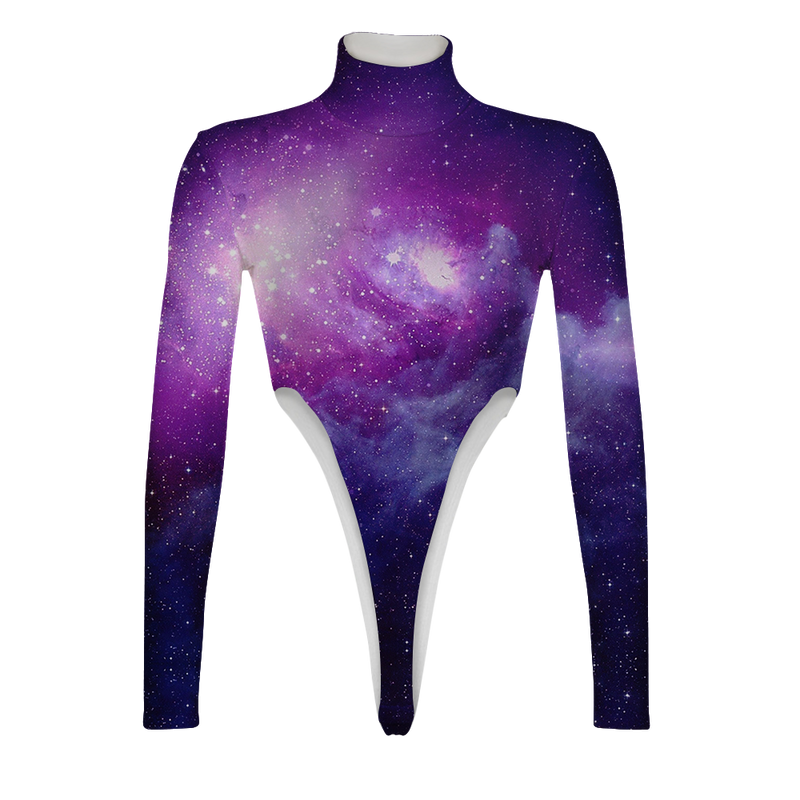 Purple Galaxy Turtleneck Long Sleeve Jumpsuit