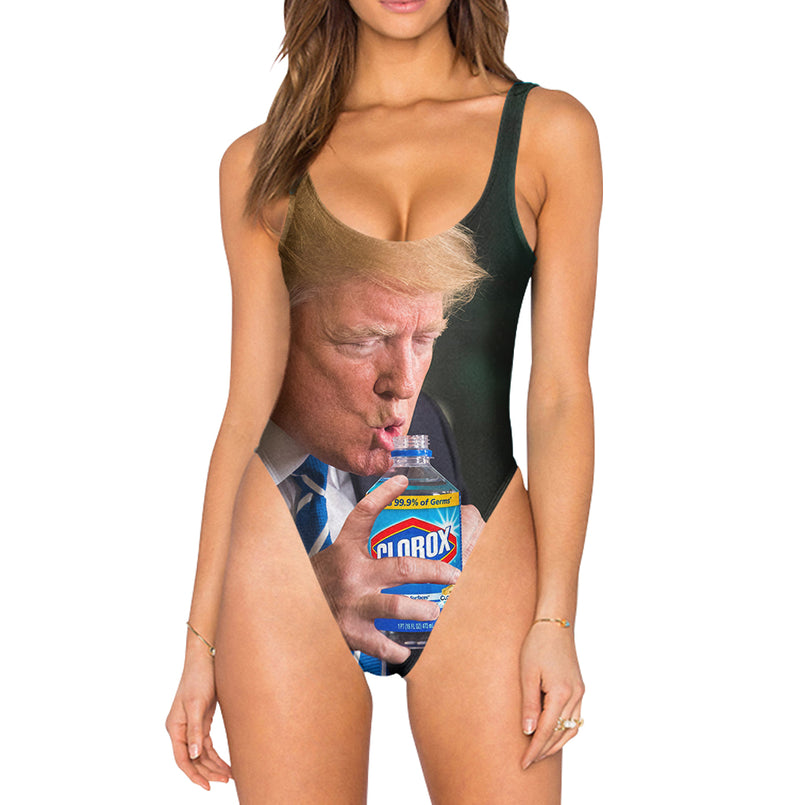 Trump Drinking Clorox Swimsuit - High Legged