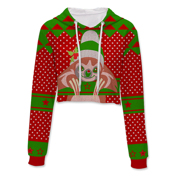 Sloth Christmas Sweater Crop Hoodie