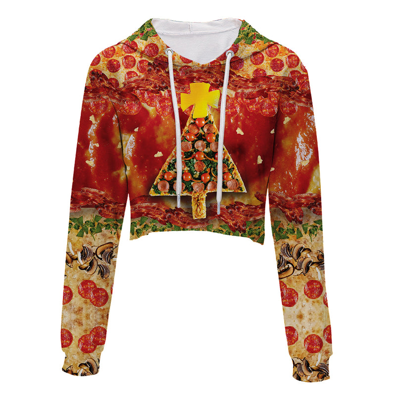 Christmas Pizza Tree Crop Hoodie